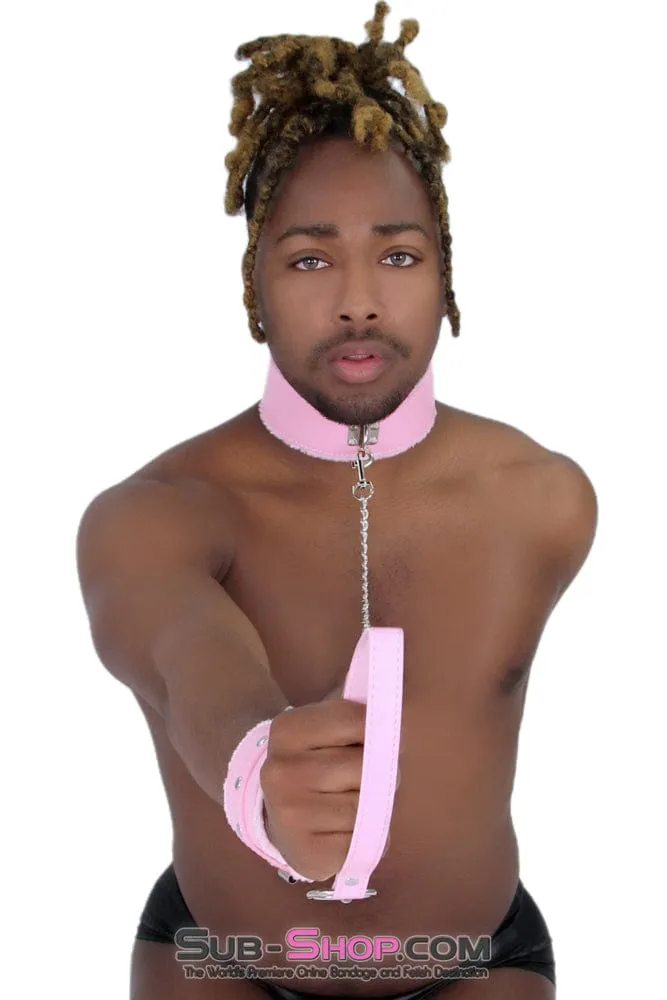 0536LT-SIS      Pink Furry Sissy Training Bondage Pretty Sissy Boi Slave Collar & Leash Set