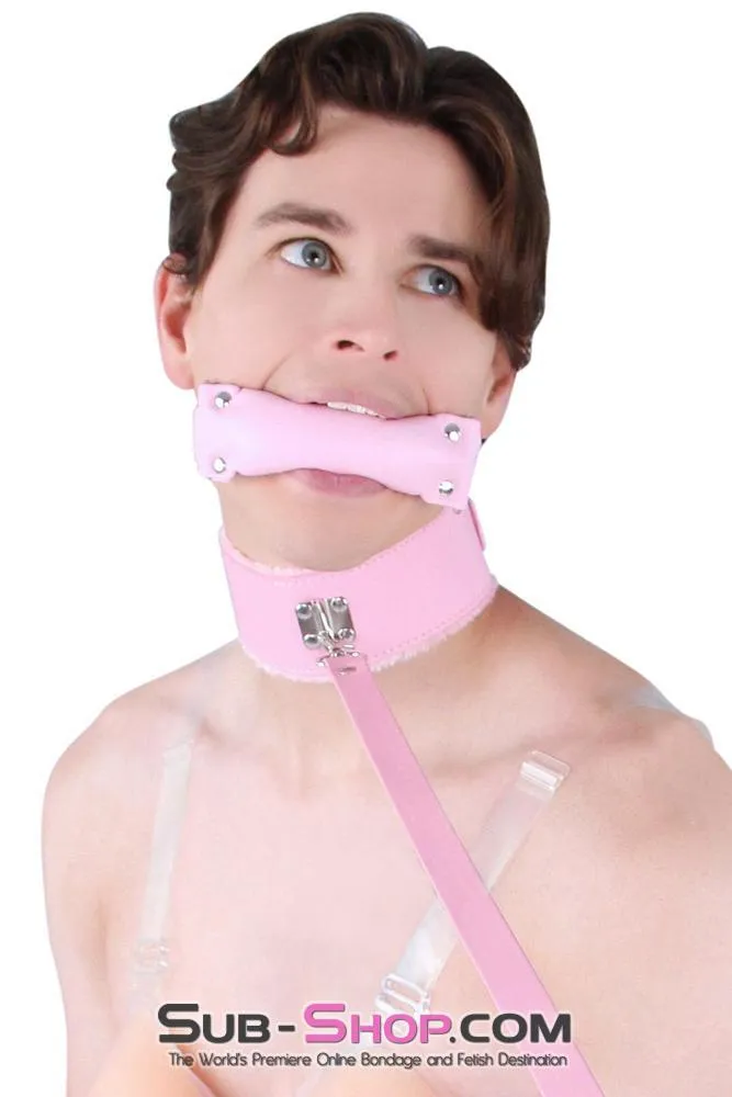 0536LT-SIS      Pink Furry Sissy Training Bondage Pretty Sissy Boi Slave Collar & Leash Set