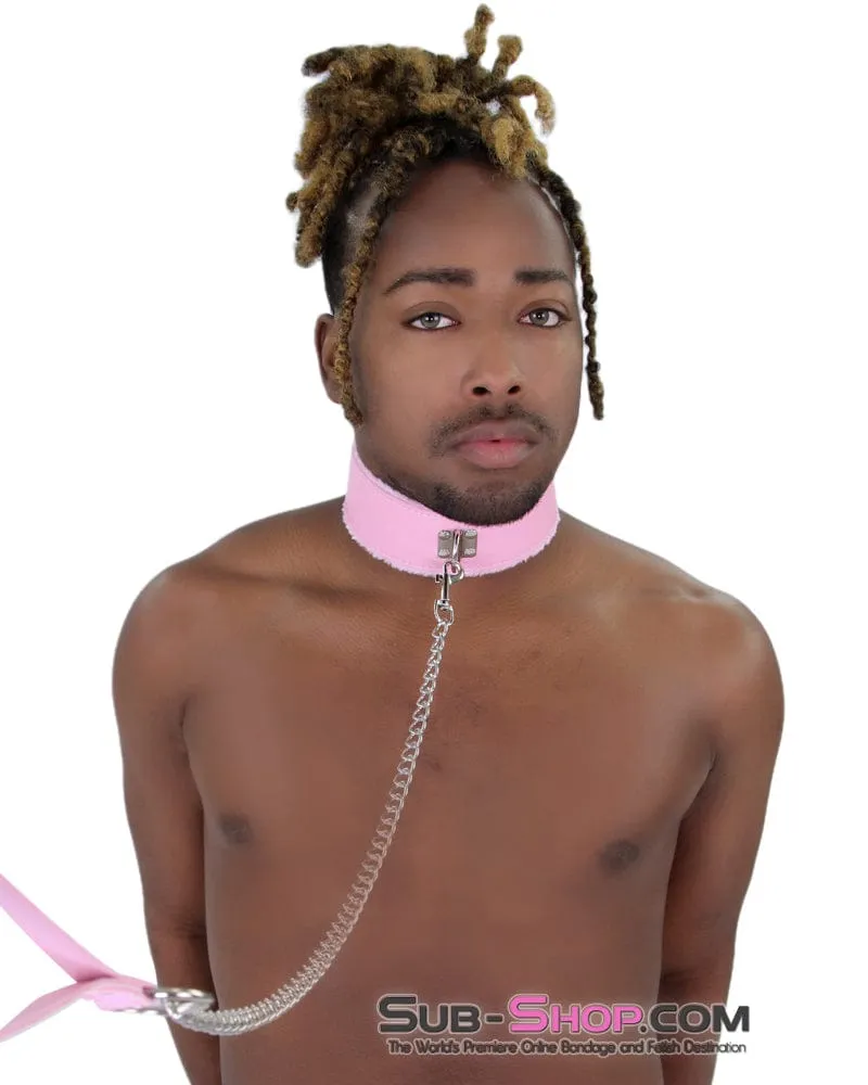 0536LT-SIS      Pink Furry Sissy Training Bondage Pretty Sissy Boi Slave Collar & Leash Set