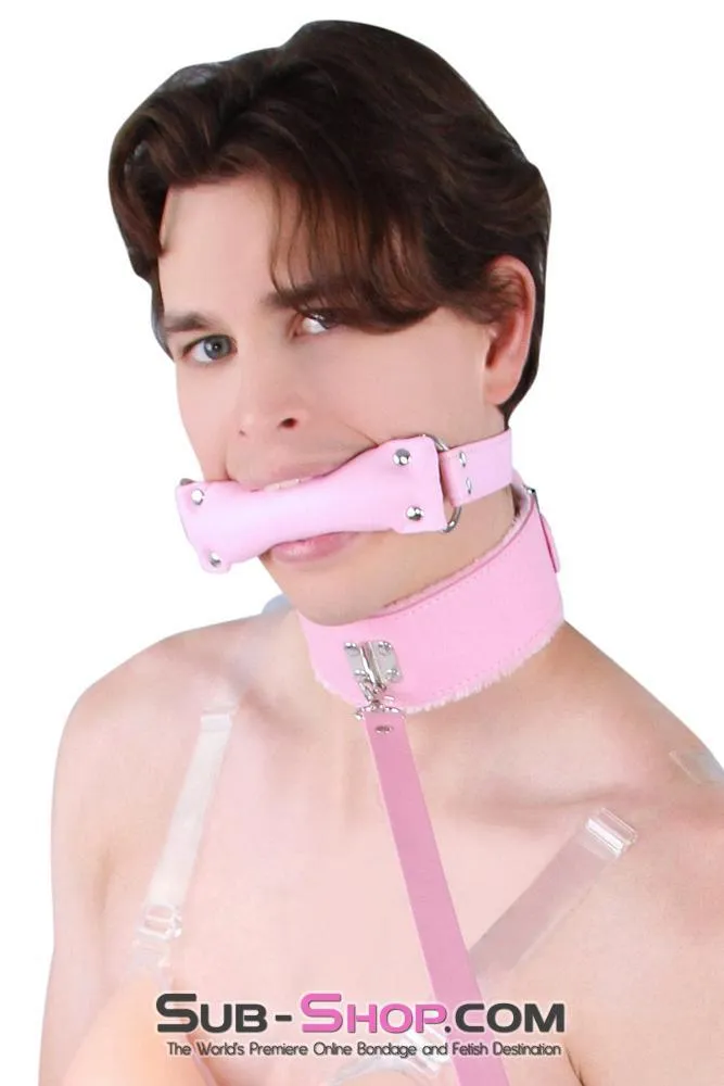 0536LT-SIS      Pink Furry Sissy Training Bondage Pretty Sissy Boi Slave Collar & Leash Set