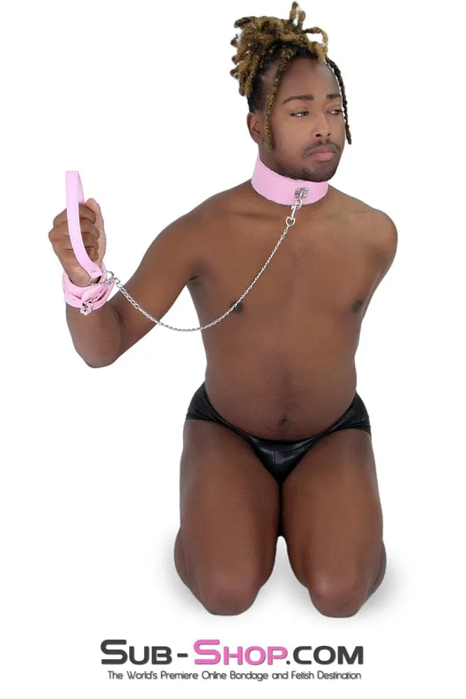 0536LT-SIS      Pink Furry Sissy Training Bondage Pretty Sissy Boi Slave Collar & Leash Set