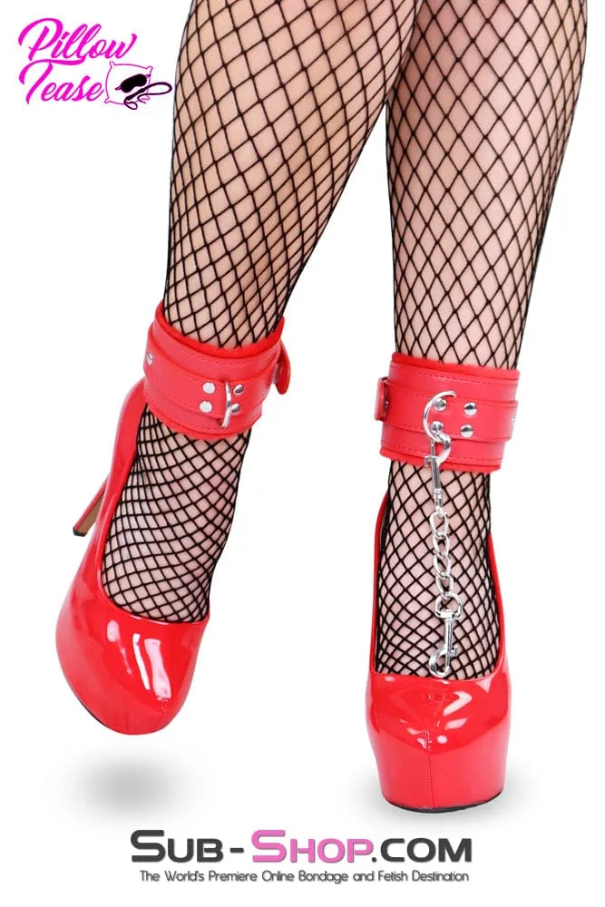 0832DL      Red Fur Lined Ankle Bondage Cuffs with Chain - MEGA Deal