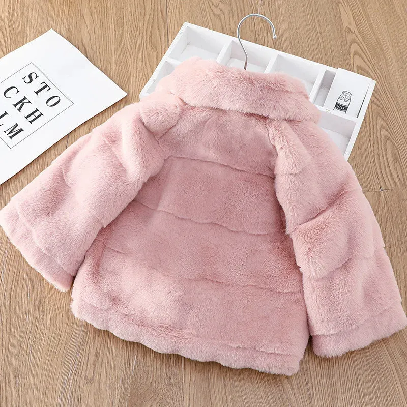 1 2 3 4 Years Girls Plush Jacket Autumn Winter Keep Warm Fur Baby Coat Christmas Windproof Outerwear Birthday Gift Kids Clothes