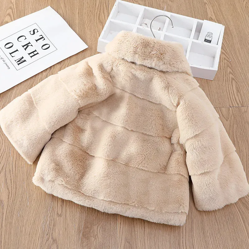 1 2 3 4 Years Girls Plush Jacket Autumn Winter Keep Warm Fur Baby Coat Christmas Windproof Outerwear Birthday Gift Kids Clothes