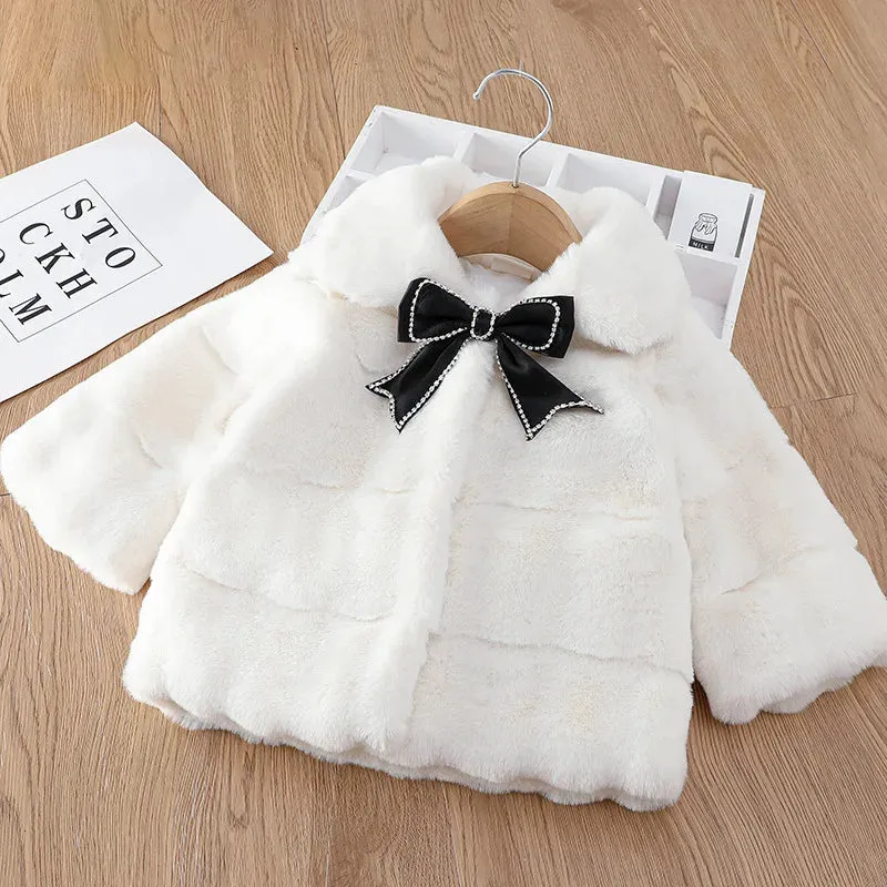 1 2 3 4 Years Girls Plush Jacket Autumn Winter Keep Warm Fur Baby Coat Christmas Windproof Outerwear Birthday Gift Kids Clothes