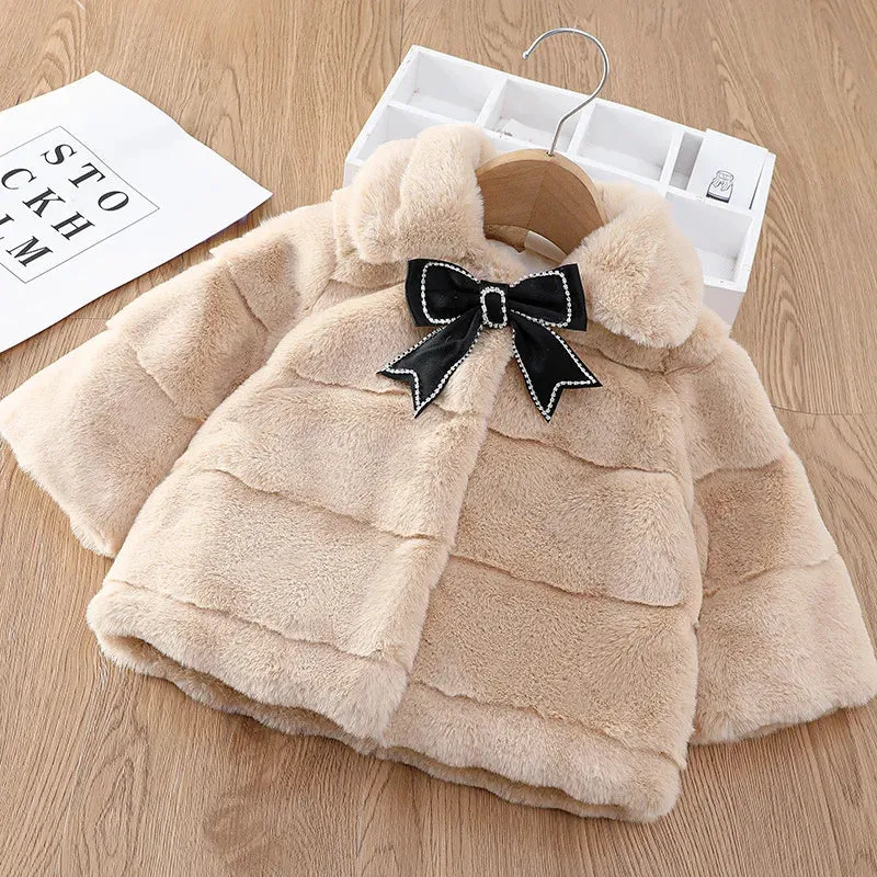 1 2 3 4 Years Girls Plush Jacket Autumn Winter Keep Warm Fur Baby Coat Christmas Windproof Outerwear Birthday Gift Kids Clothes