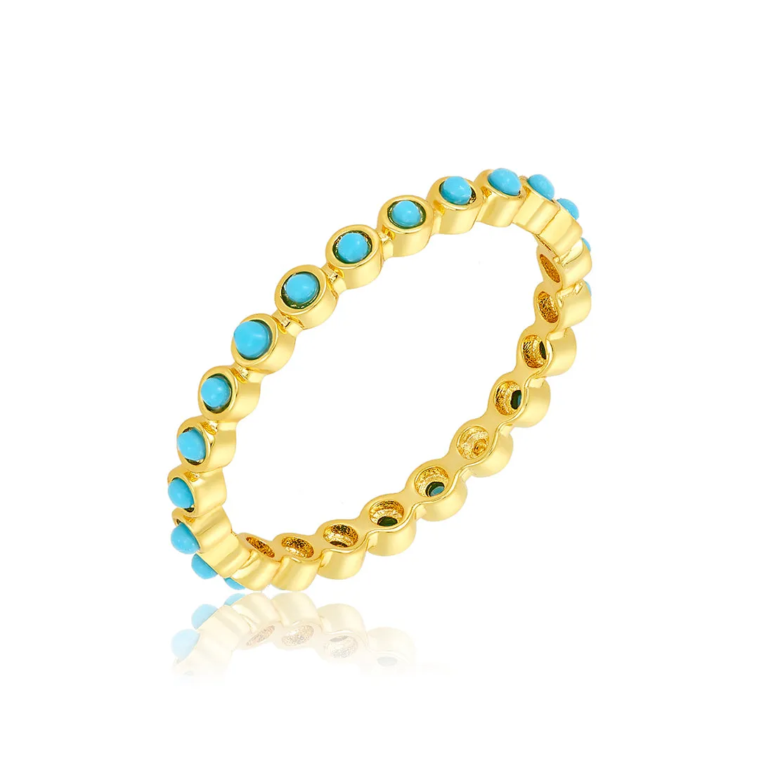 14k Gold Plated 2mm Bezeled Turquoisette Eternity Band Ring