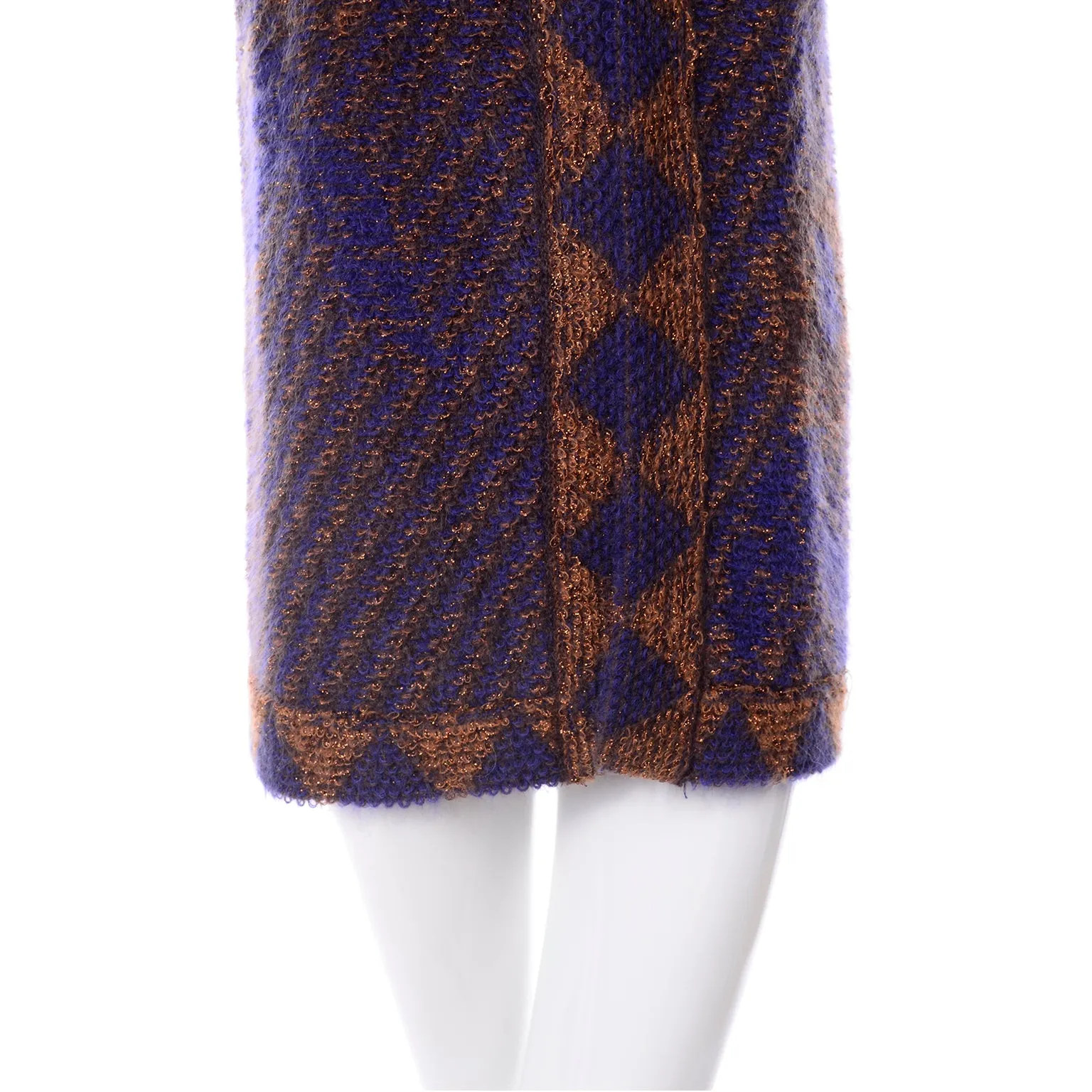 1980s Escada by Margaretha Ley Metallic Copper Purple Royal Blue Mohair Sweater