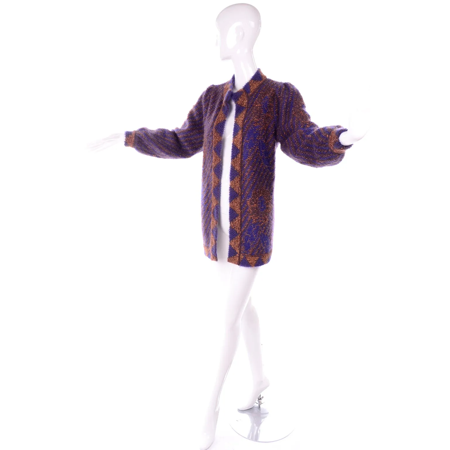 1980s Escada by Margaretha Ley Metallic Copper Purple Royal Blue Mohair Sweater