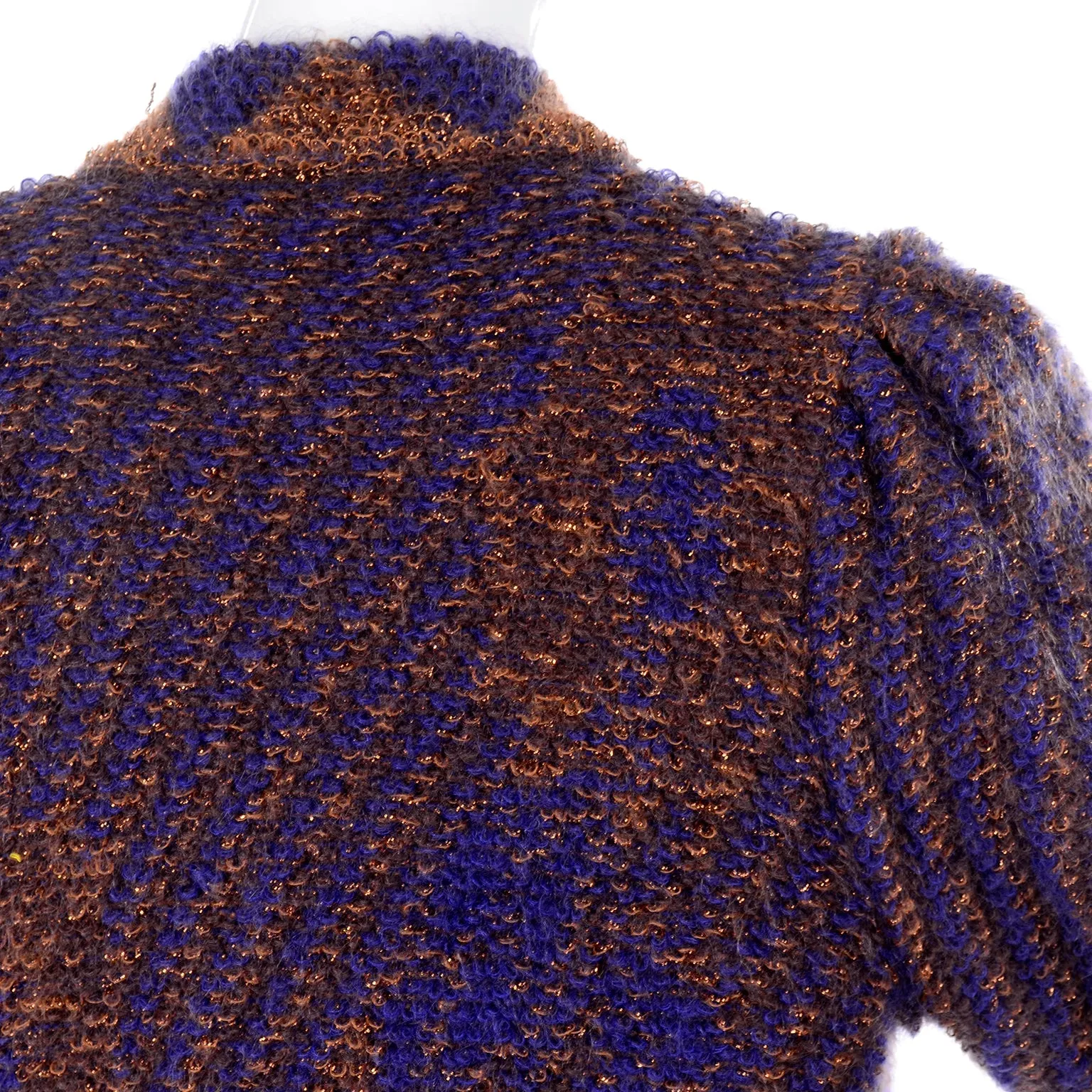 1980s Escada by Margaretha Ley Metallic Copper Purple Royal Blue Mohair Sweater