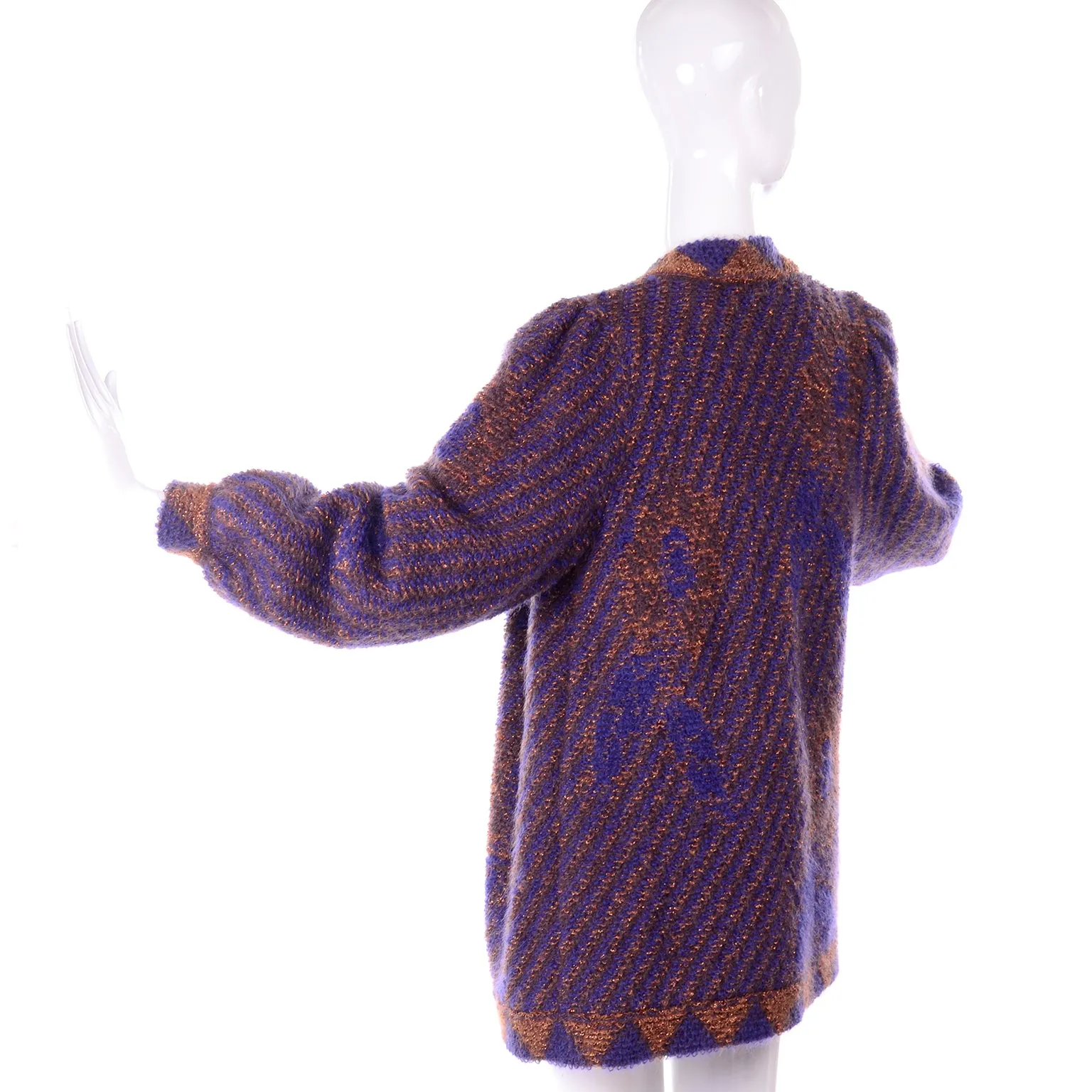 1980s Escada by Margaretha Ley Metallic Copper Purple Royal Blue Mohair Sweater