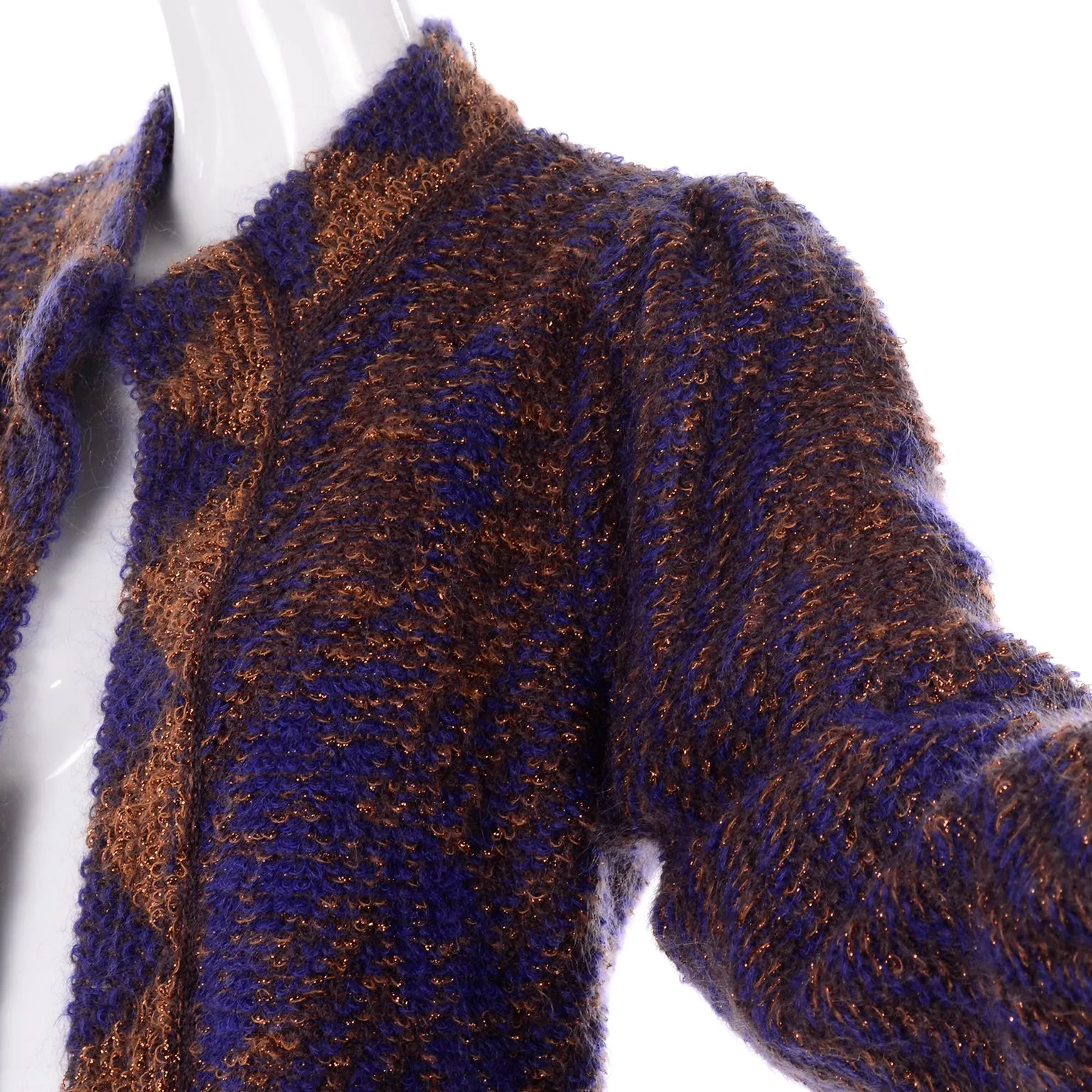 1980s Escada by Margaretha Ley Metallic Copper Purple Royal Blue Mohair Sweater