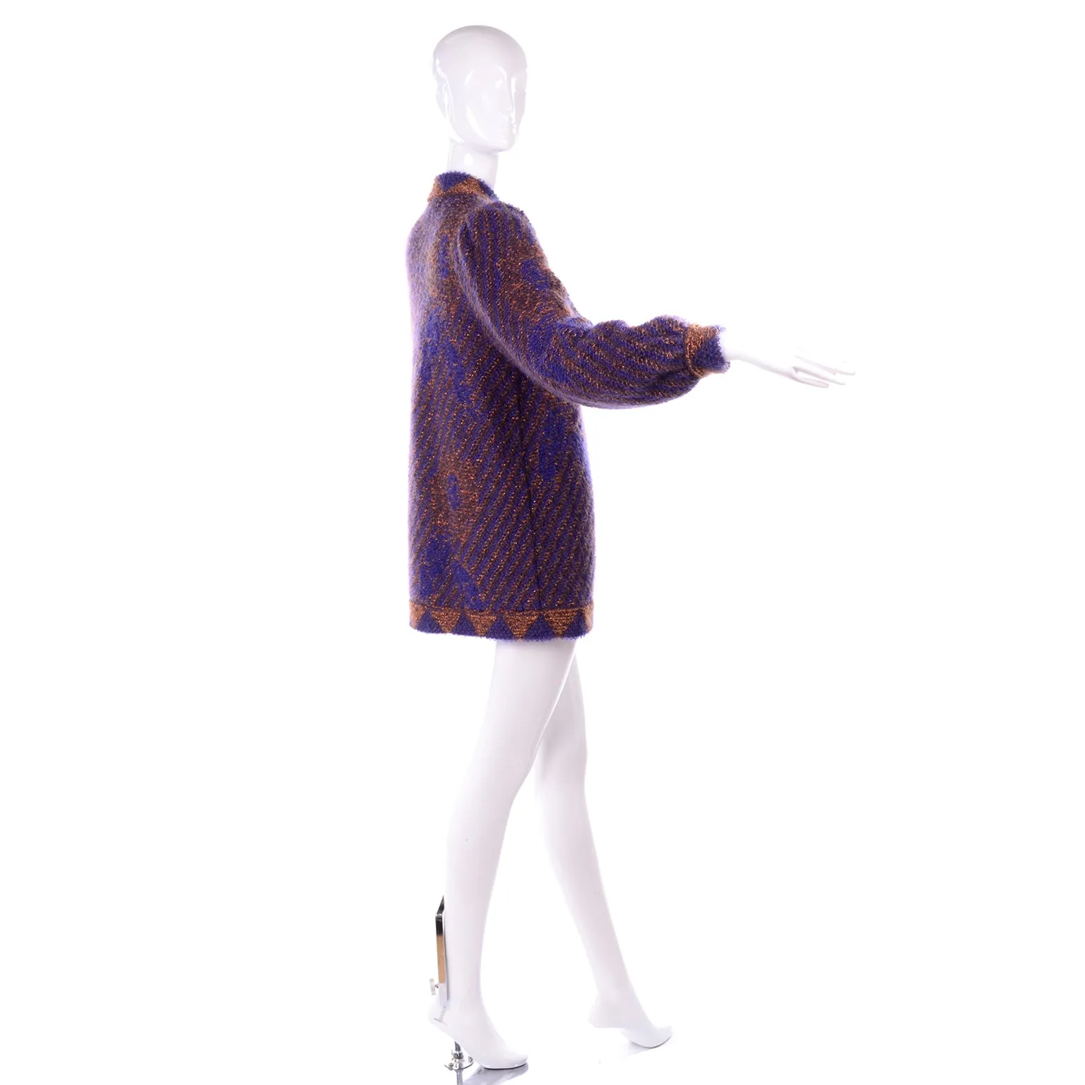 1980s Escada by Margaretha Ley Metallic Copper Purple Royal Blue Mohair Sweater