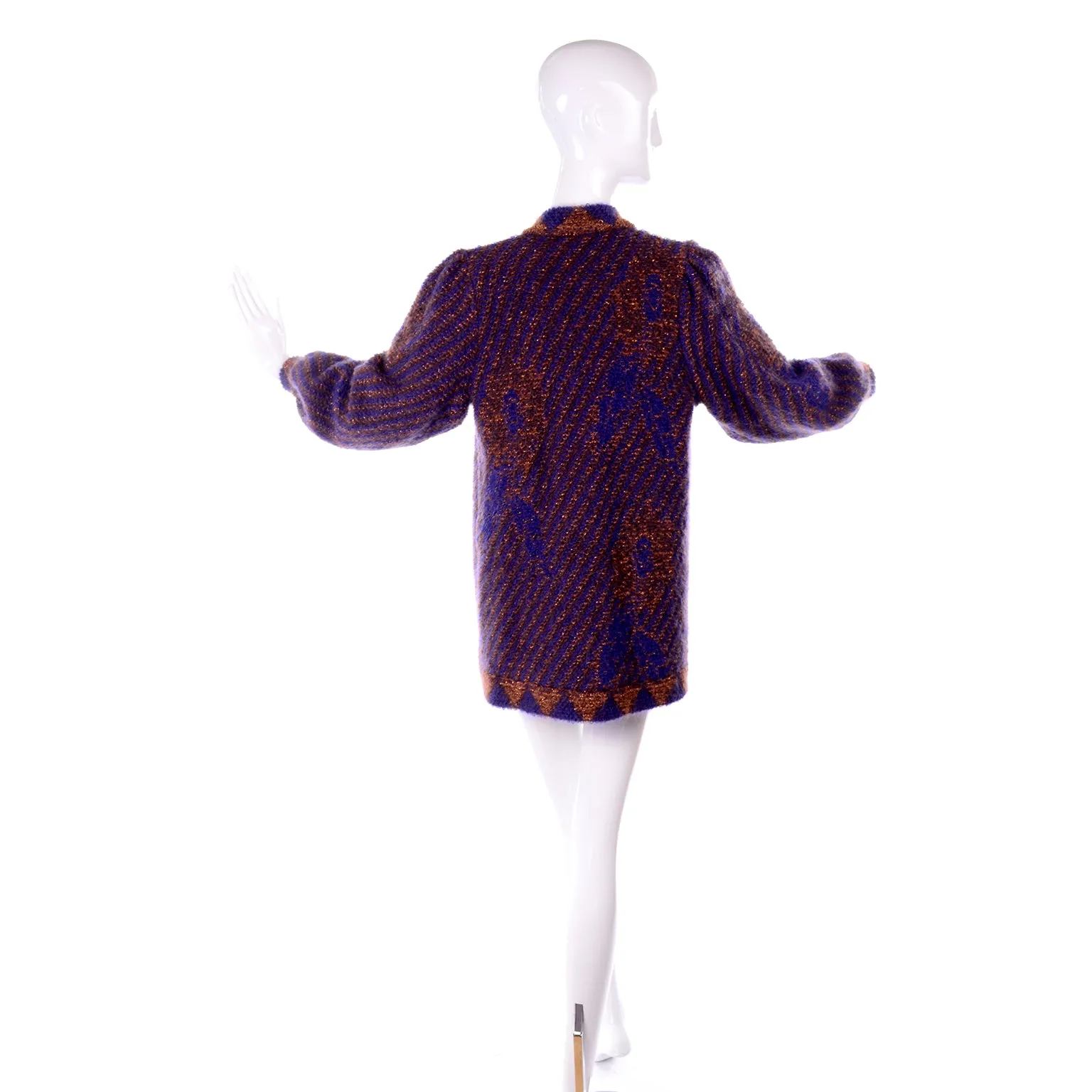 1980s Escada by Margaretha Ley Metallic Copper Purple Royal Blue Mohair Sweater