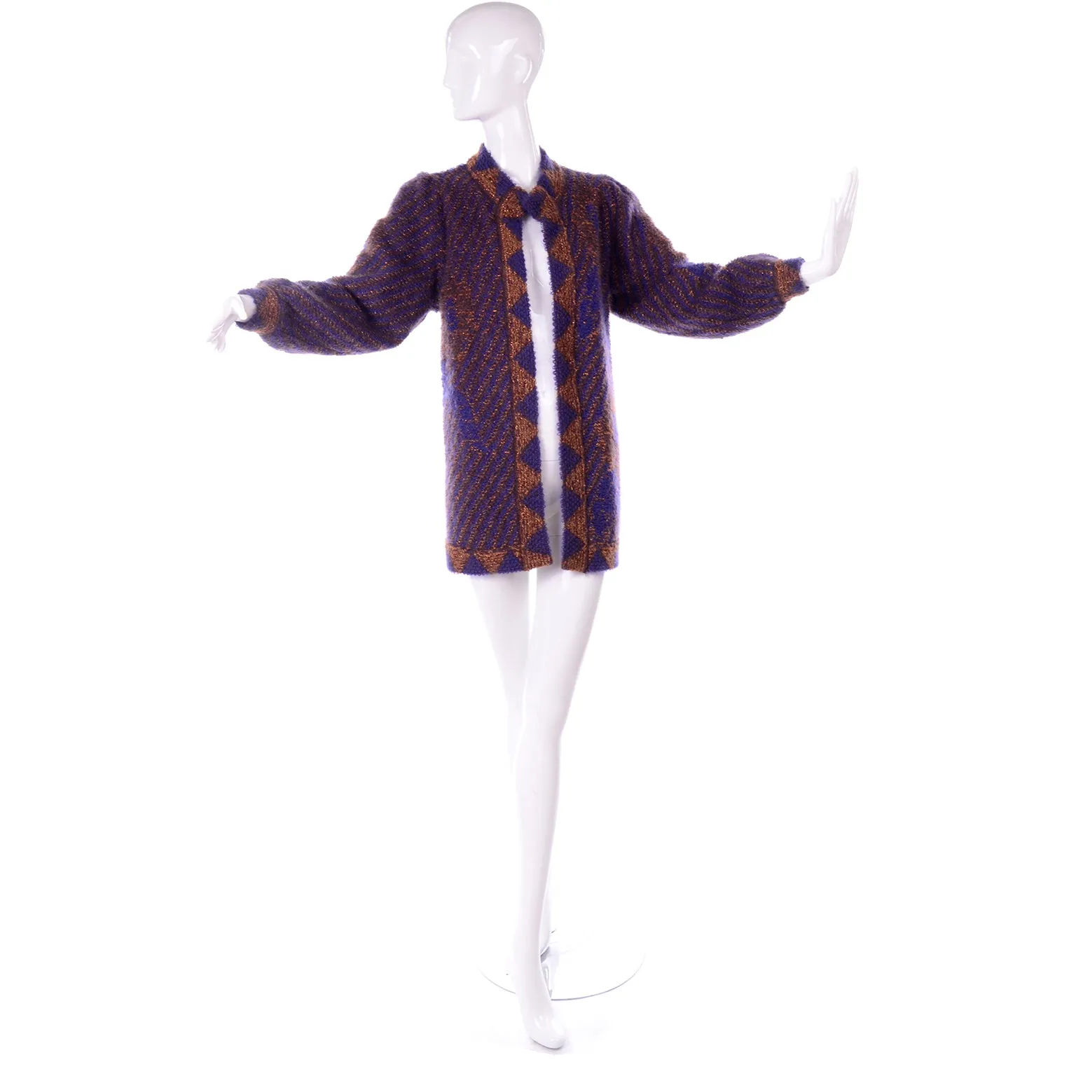 1980s Escada by Margaretha Ley Metallic Copper Purple Royal Blue Mohair Sweater