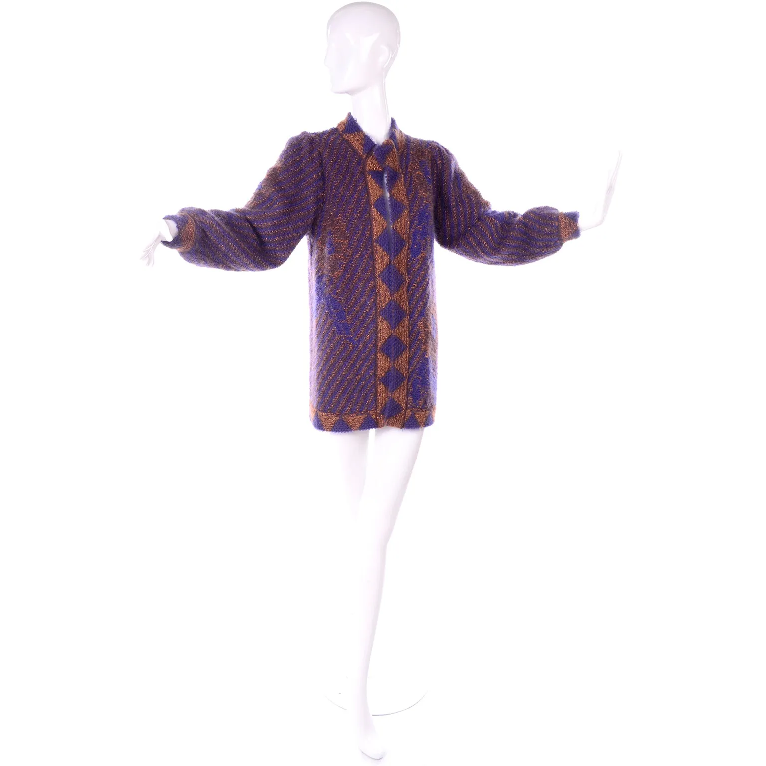 1980s Escada by Margaretha Ley Metallic Copper Purple Royal Blue Mohair Sweater