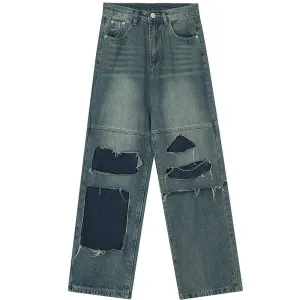 1984 Distressed Jeans Contrast Patches