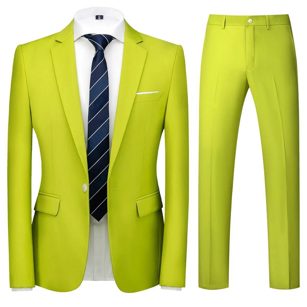 2-Piece Mens Suit Solid Color Formal Business One Button Suit Grass Green