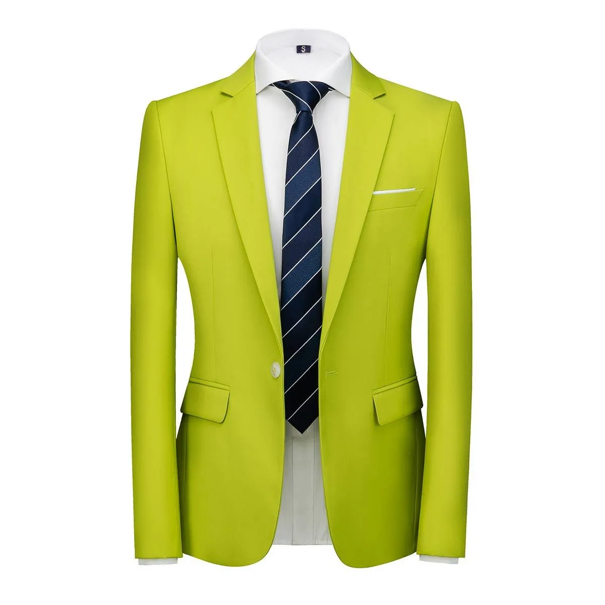 2-Piece Mens Suit Solid Color Formal Business One Button Suit Grass Green