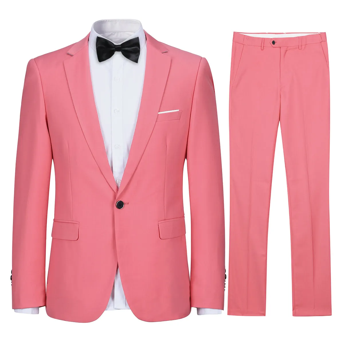 2-Piece Slim Fit Notched Lapel Pink Suit