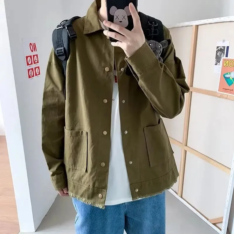 2024 High end spring, autumn, and winter thick shirts, men's long sleeved casual pure cotton slightly loose jacket, solid color