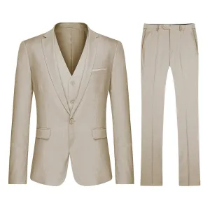 3-Piece One Button Formal Suit Beige Suit