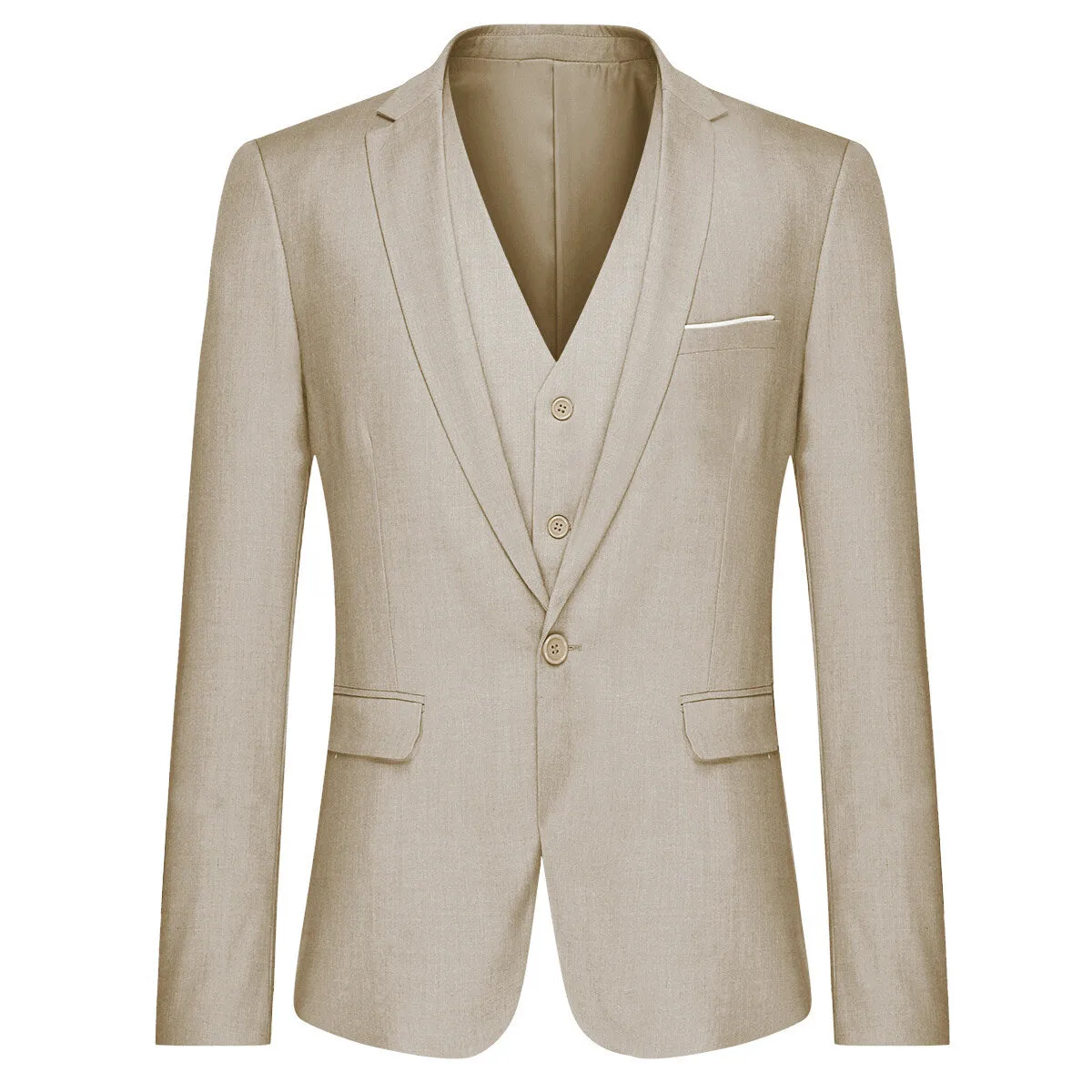 3-Piece One Button Formal Suit Beige Suit