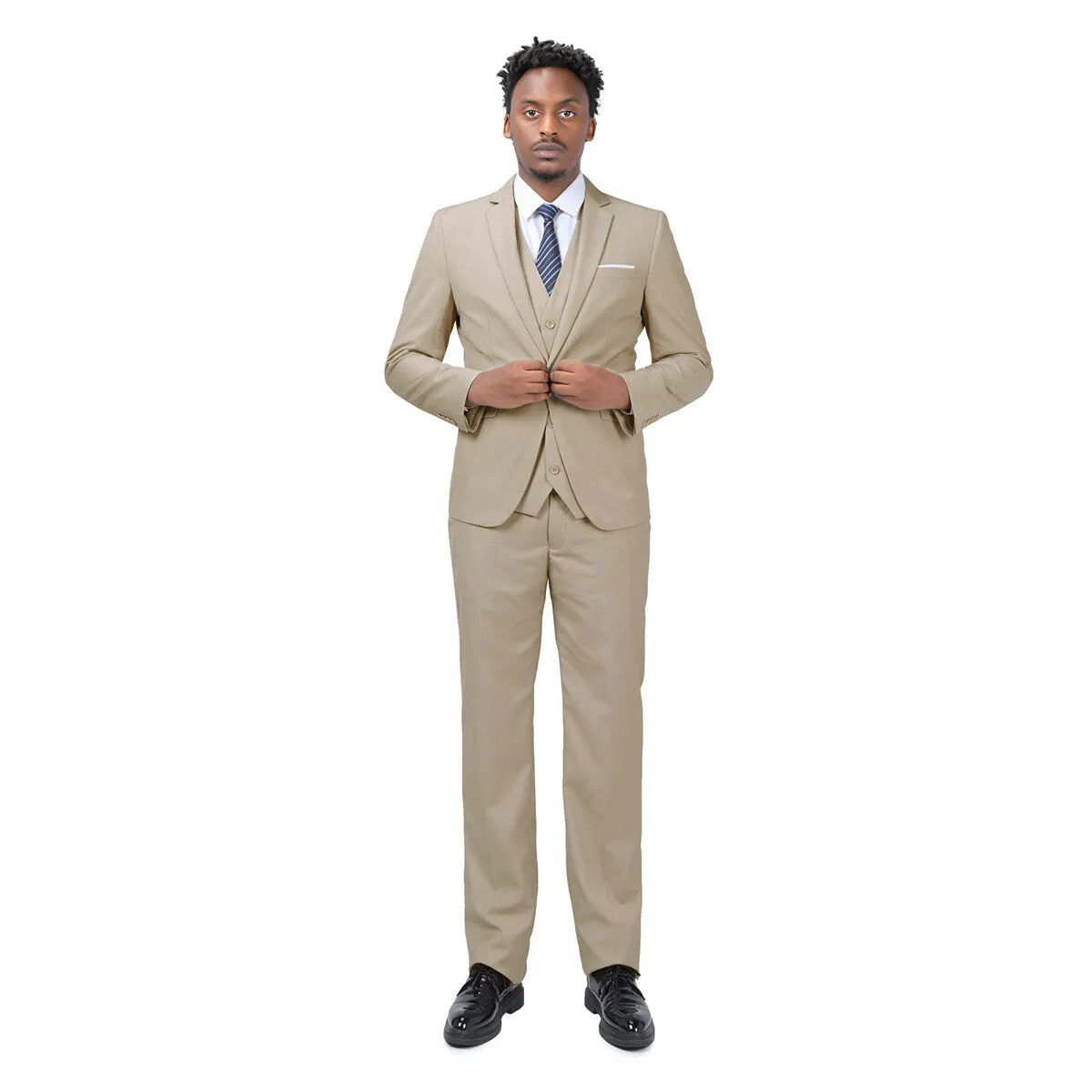 3-Piece One Button Formal Suit Beige Suit