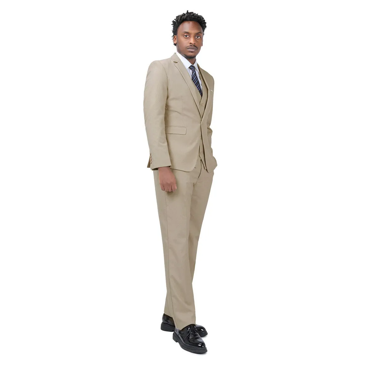 3-Piece One Button Formal Suit Beige Suit