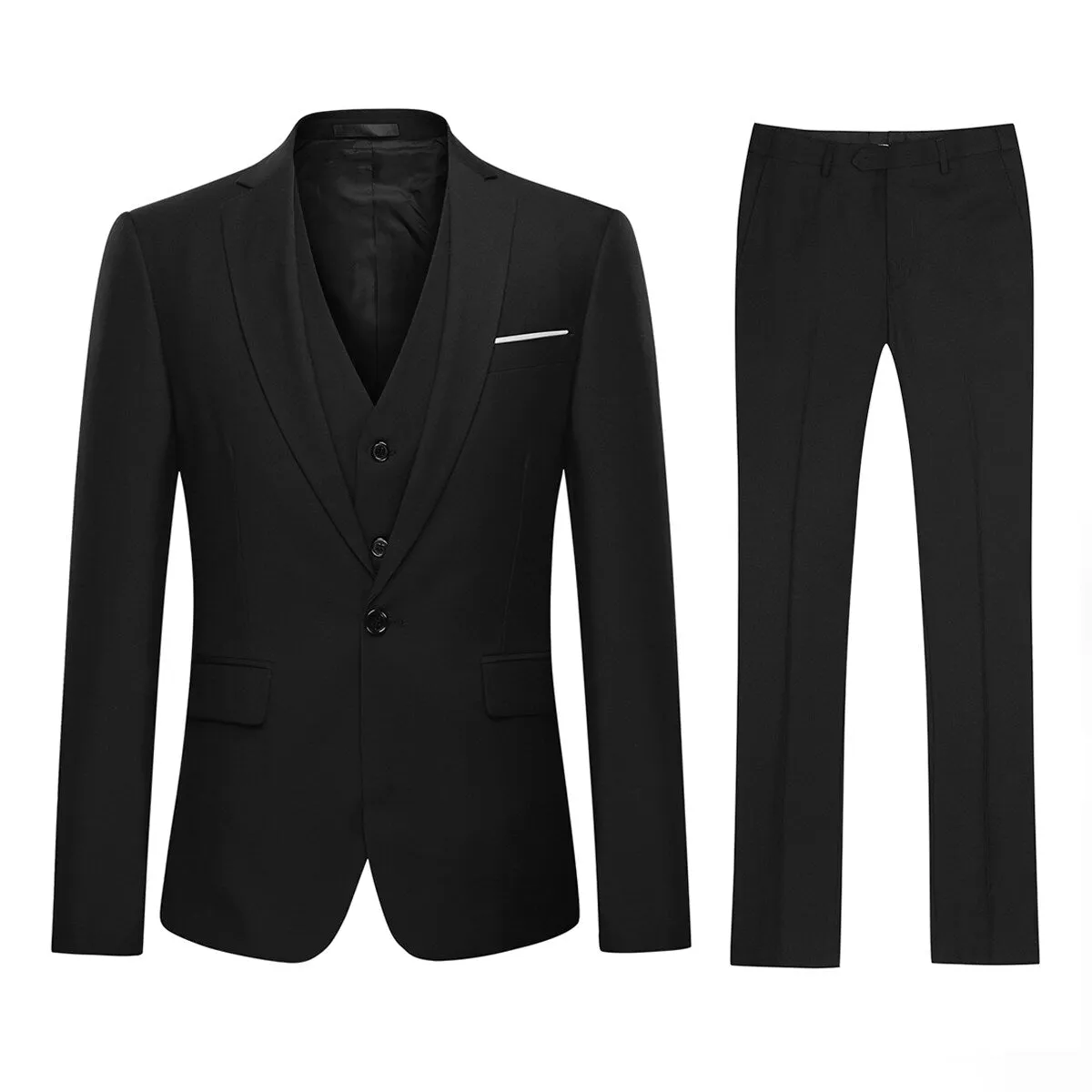 3-Piece One Button Formal Suit Black Suit