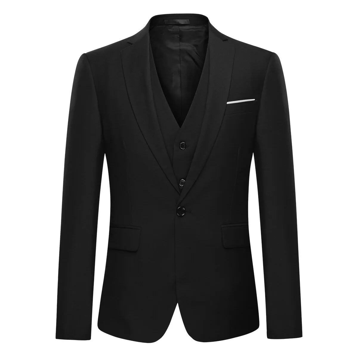 3-Piece One Button Formal Suit Black Suit