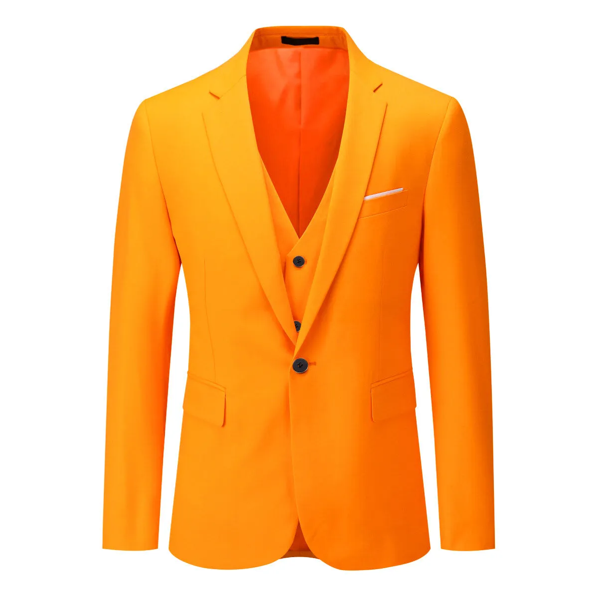 3-Piece One Button Formal Suit Orange Suit