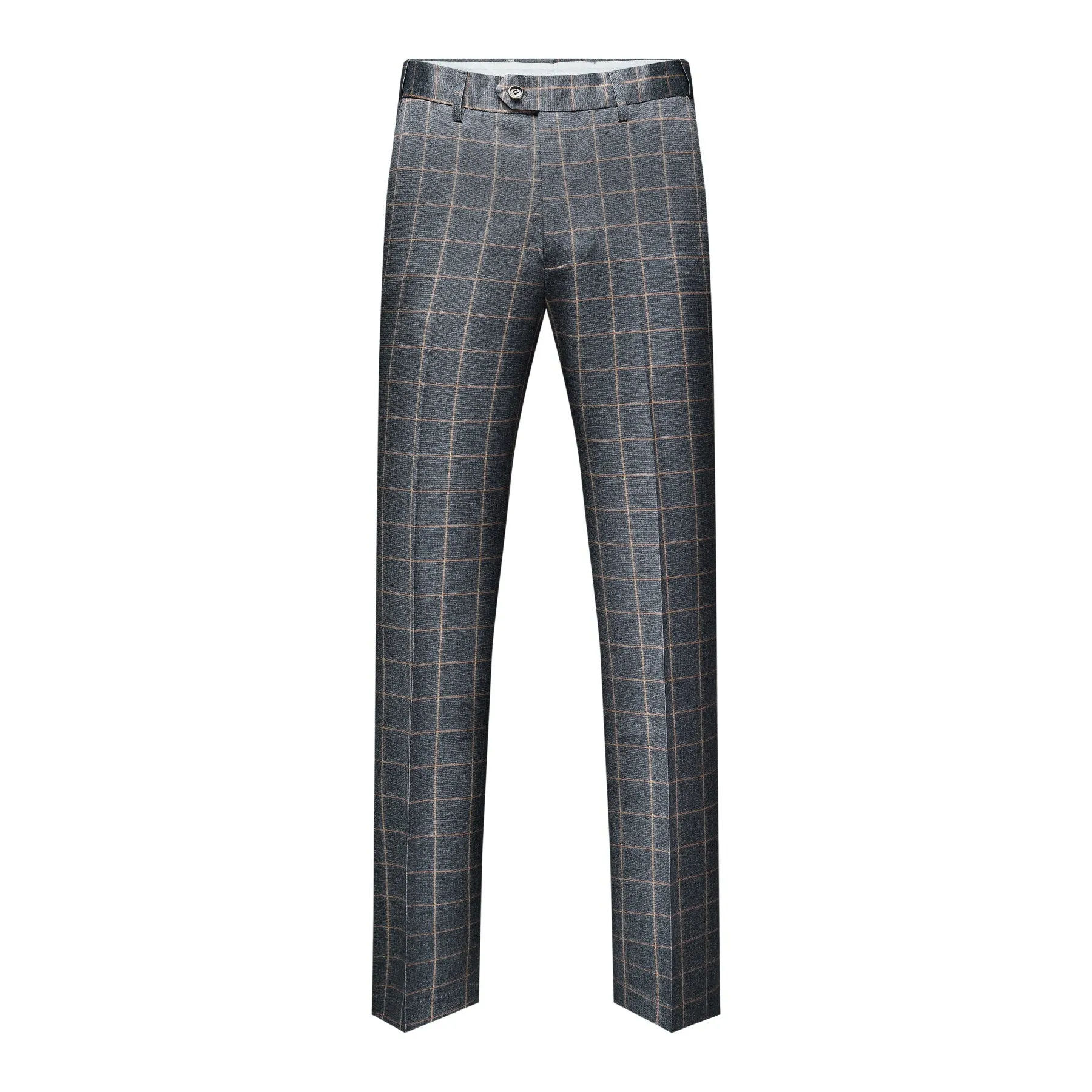 3-Piece Slim Fit Grey Plaid Modern Suit