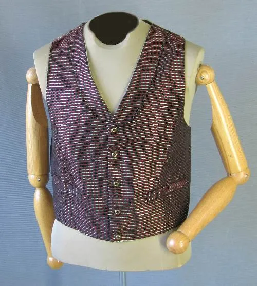 50s Men's Vest Vintage Waistcoat Gold Red Black 60s Metallic Holiday Festive M/L VFG