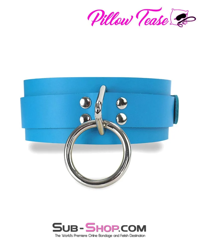 7054A      Candy Blue Leather Bondage Collar