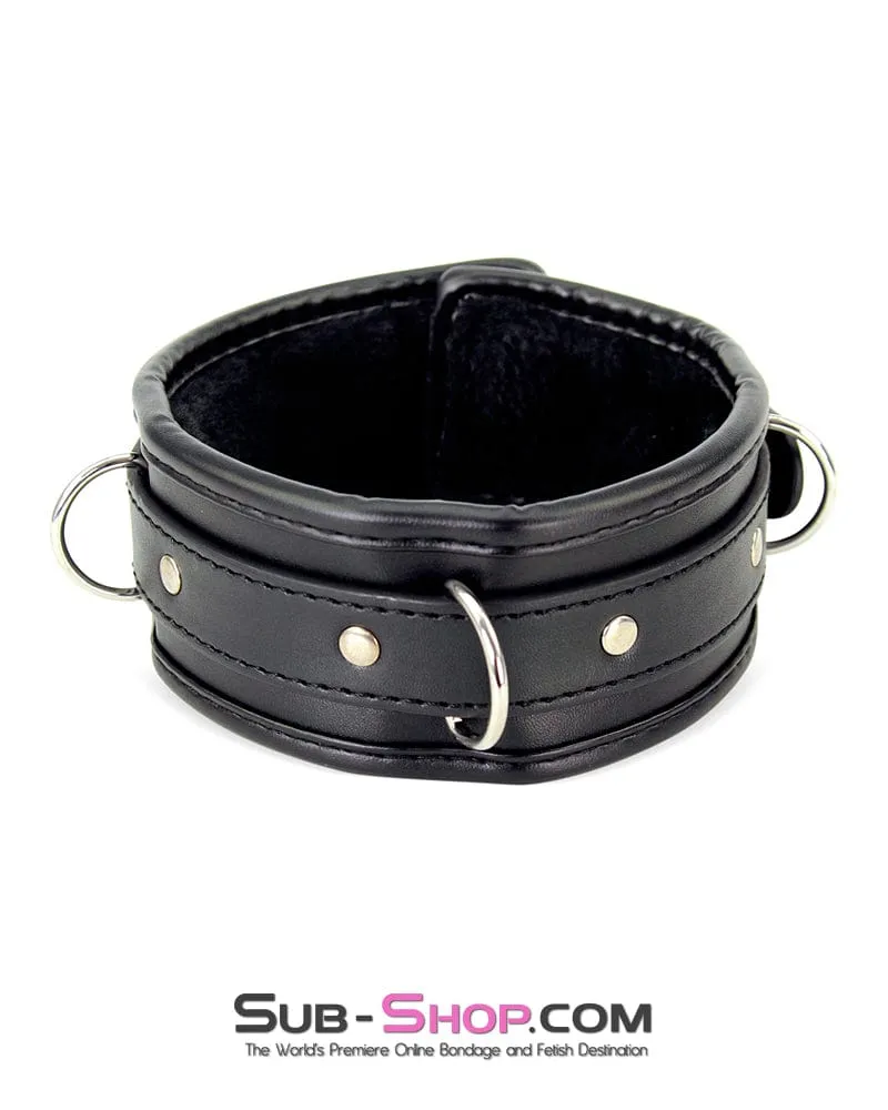 7098DL      Locking Fur Lined Bondage Collar with Leash Set