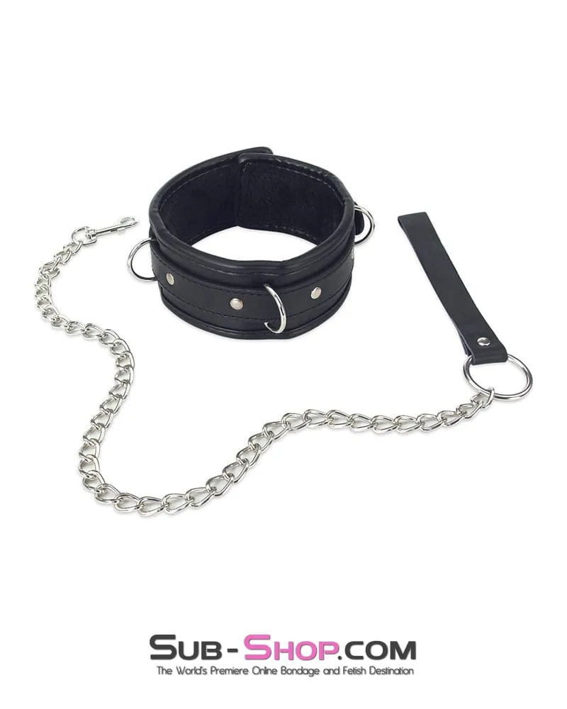 7098DL      Locking Fur Lined Bondage Collar with Leash Set