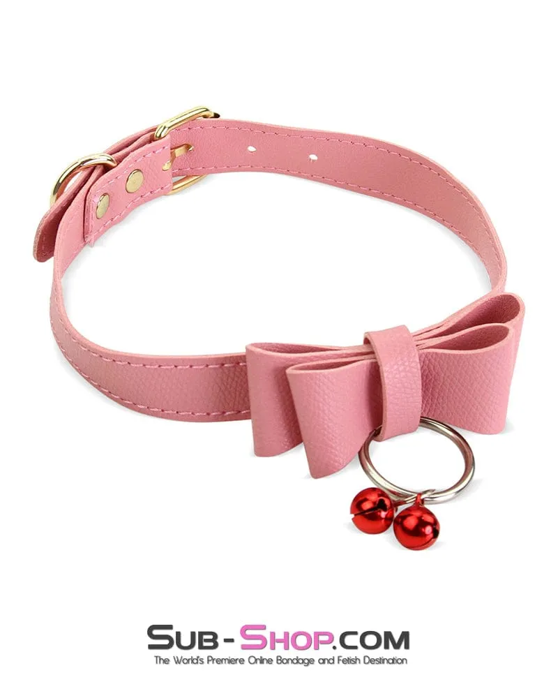 7337M      Precious Pet Bow Bondage Slave Collar with Bell and Gold Chain Leash