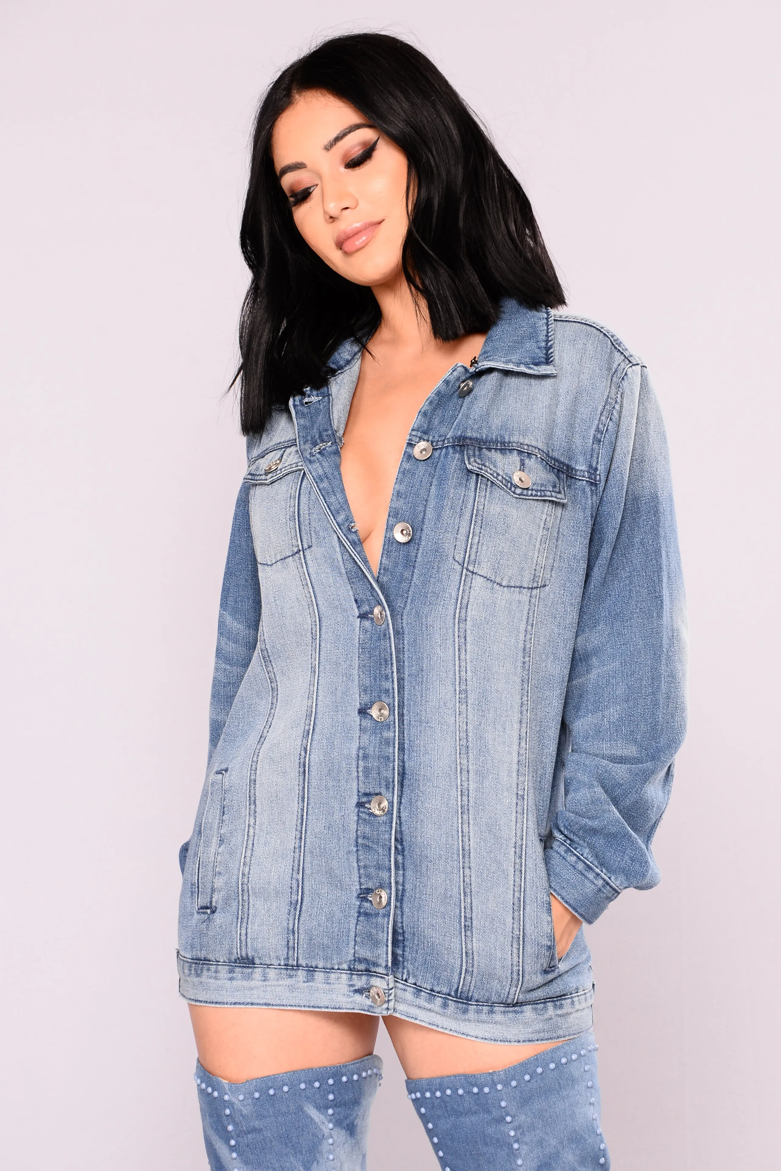 Alessandra Oversized Denim Jacket - MediumWash/Blue