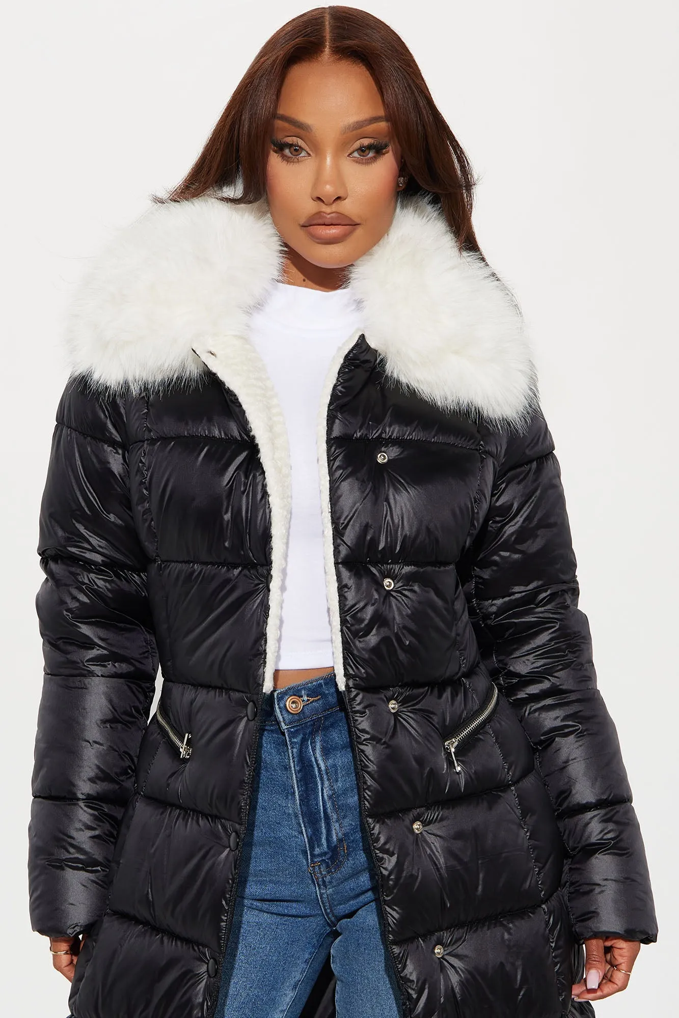 All Cozied Up Shearling Puffer - Black