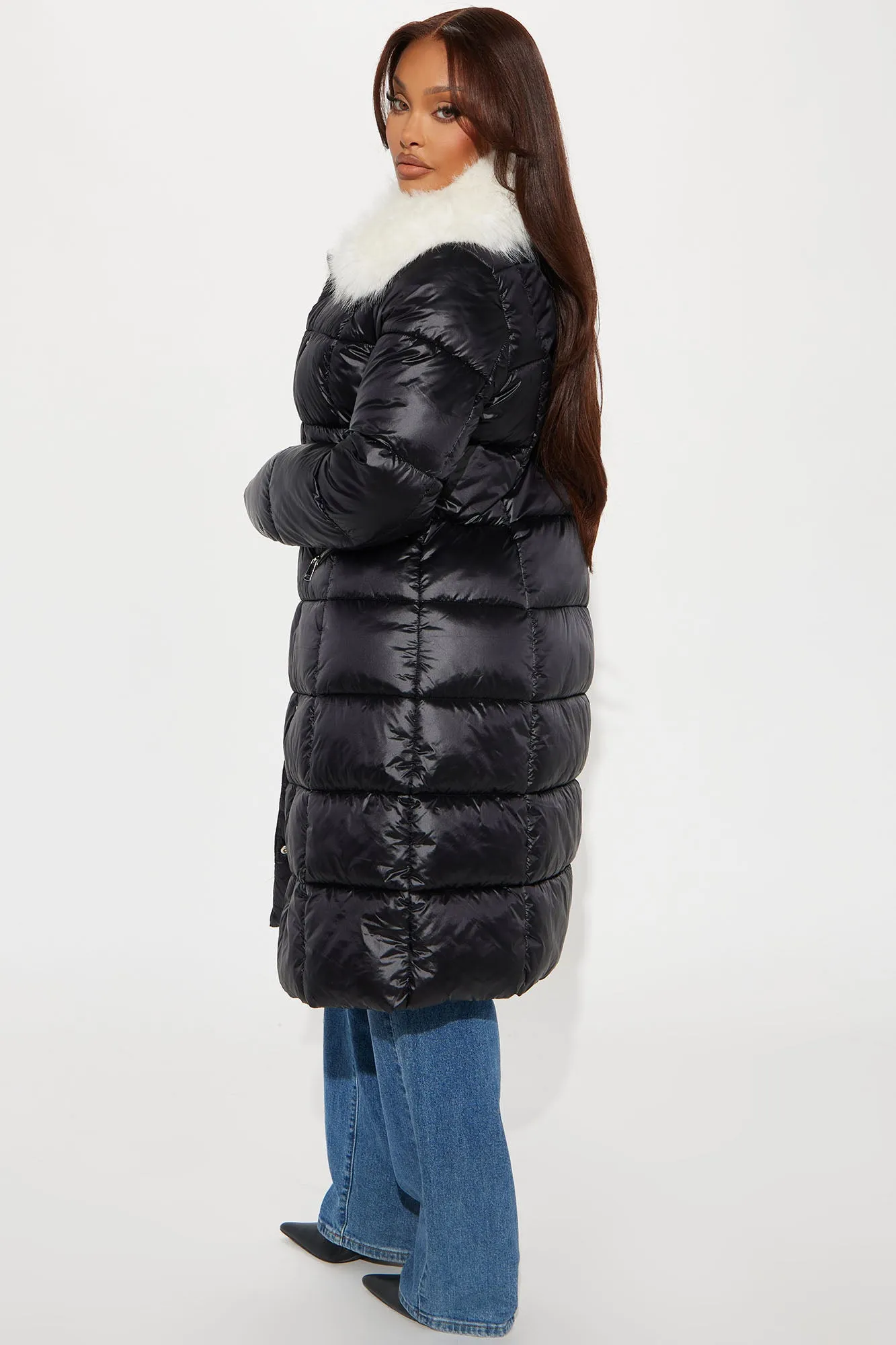 All Cozied Up Shearling Puffer - Black