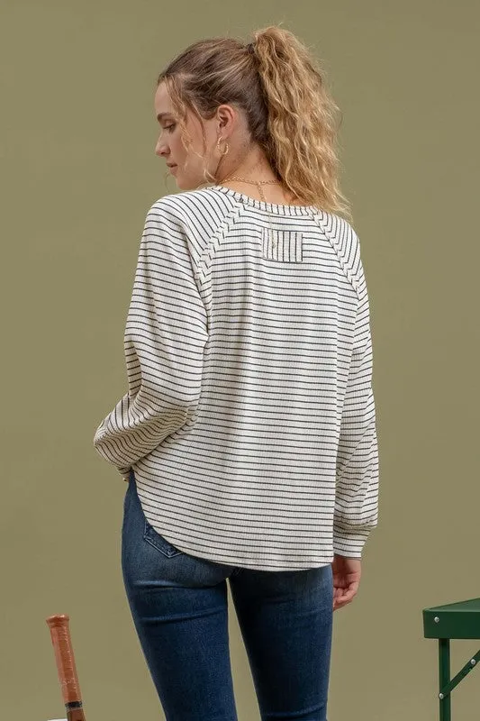 ALTHEA STRIPED RAGLAN SLEEVE KNIT TOP