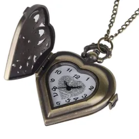 Antique Bronze Heart Locket Pocket Watch for Woman