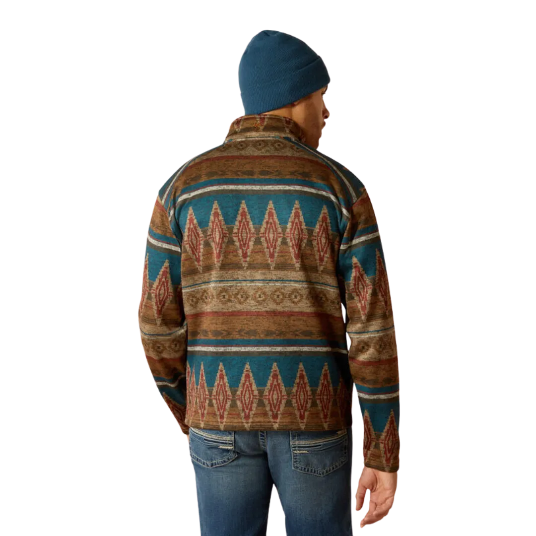 Ariat Men's Caldwell Full Zip Oxford Tan Southwest Print Sweater