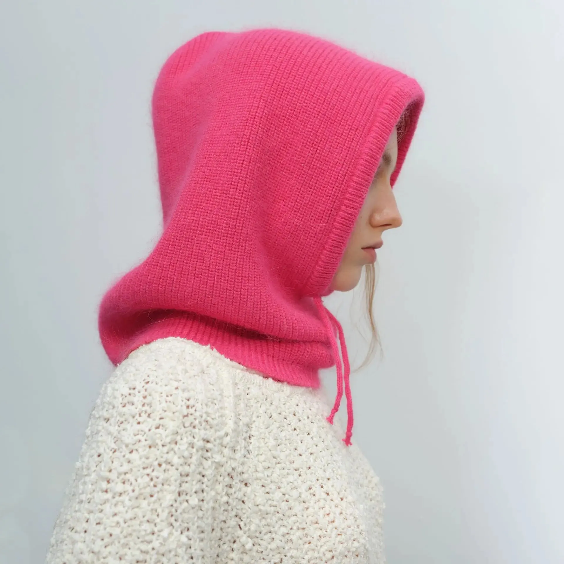 Autumn Winter Balaclava Women Fashion Solid Color Drawstring Hat