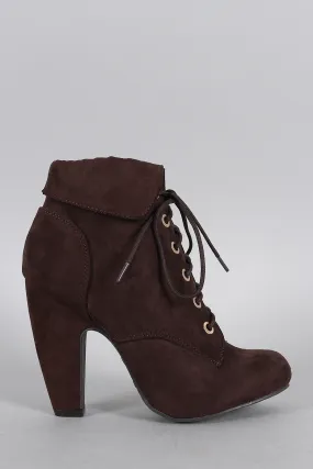 Bamboo Suede Cuffed Collar Lace Up Bootie