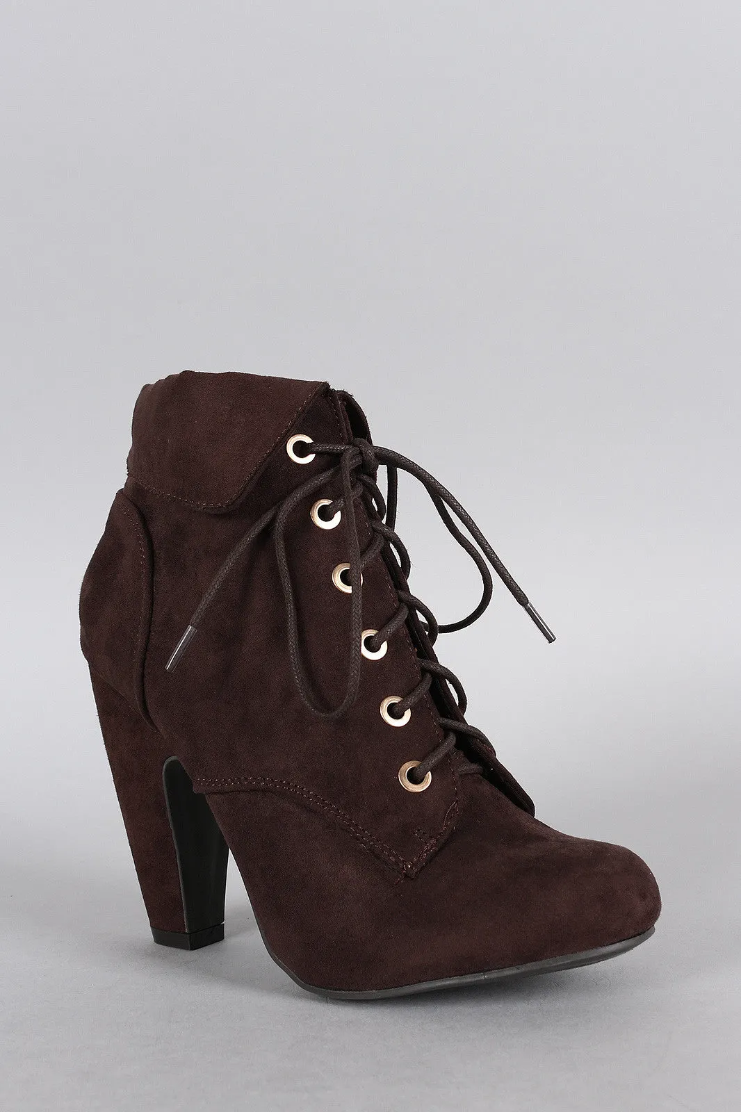 Bamboo Suede Cuffed Collar Lace Up Bootie