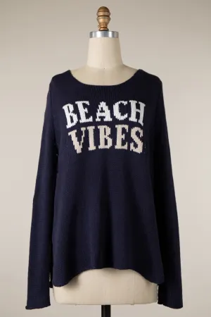 'Beach Vibes' Lightweight Knit Sweater - Navy