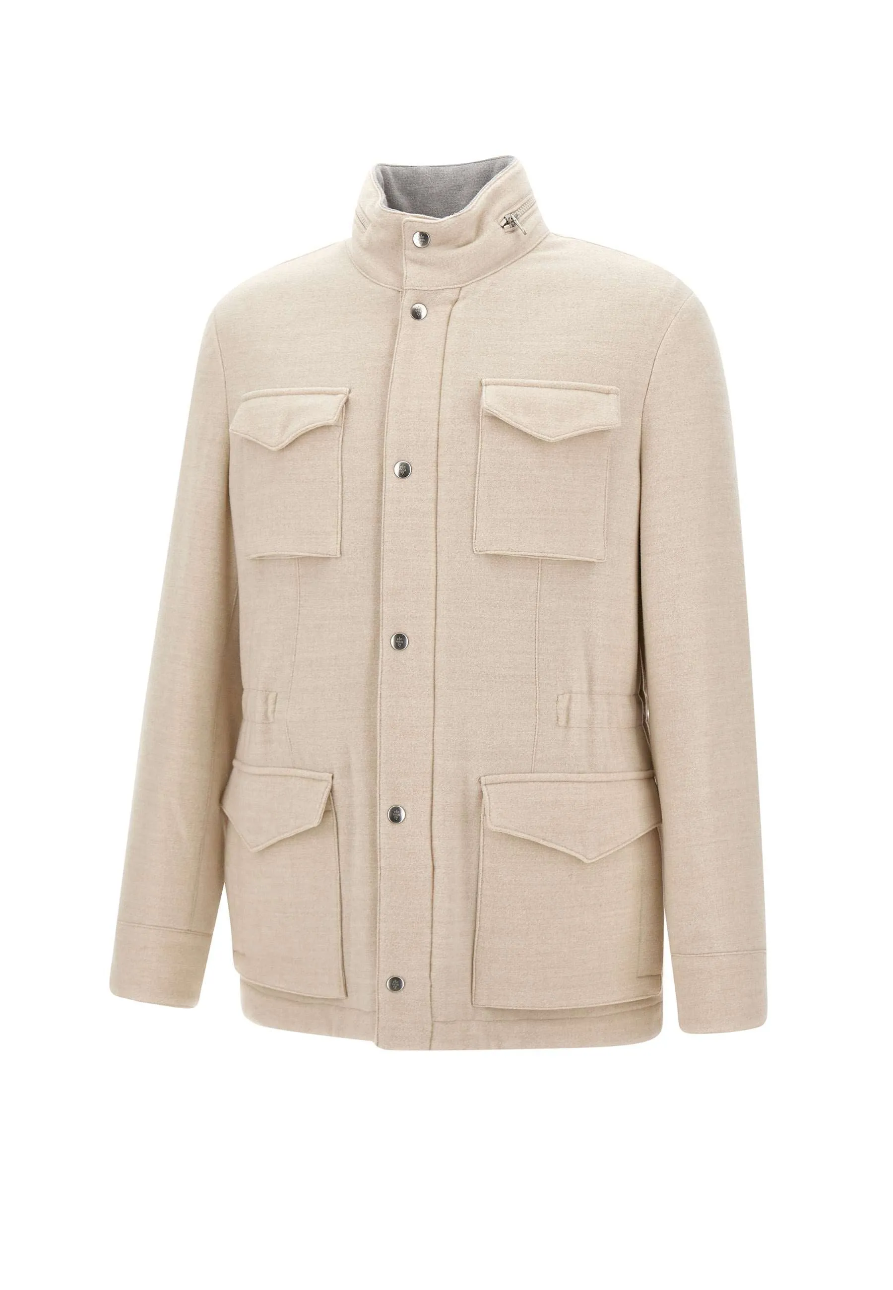 Beige Wool Jacket with Lamb Fur