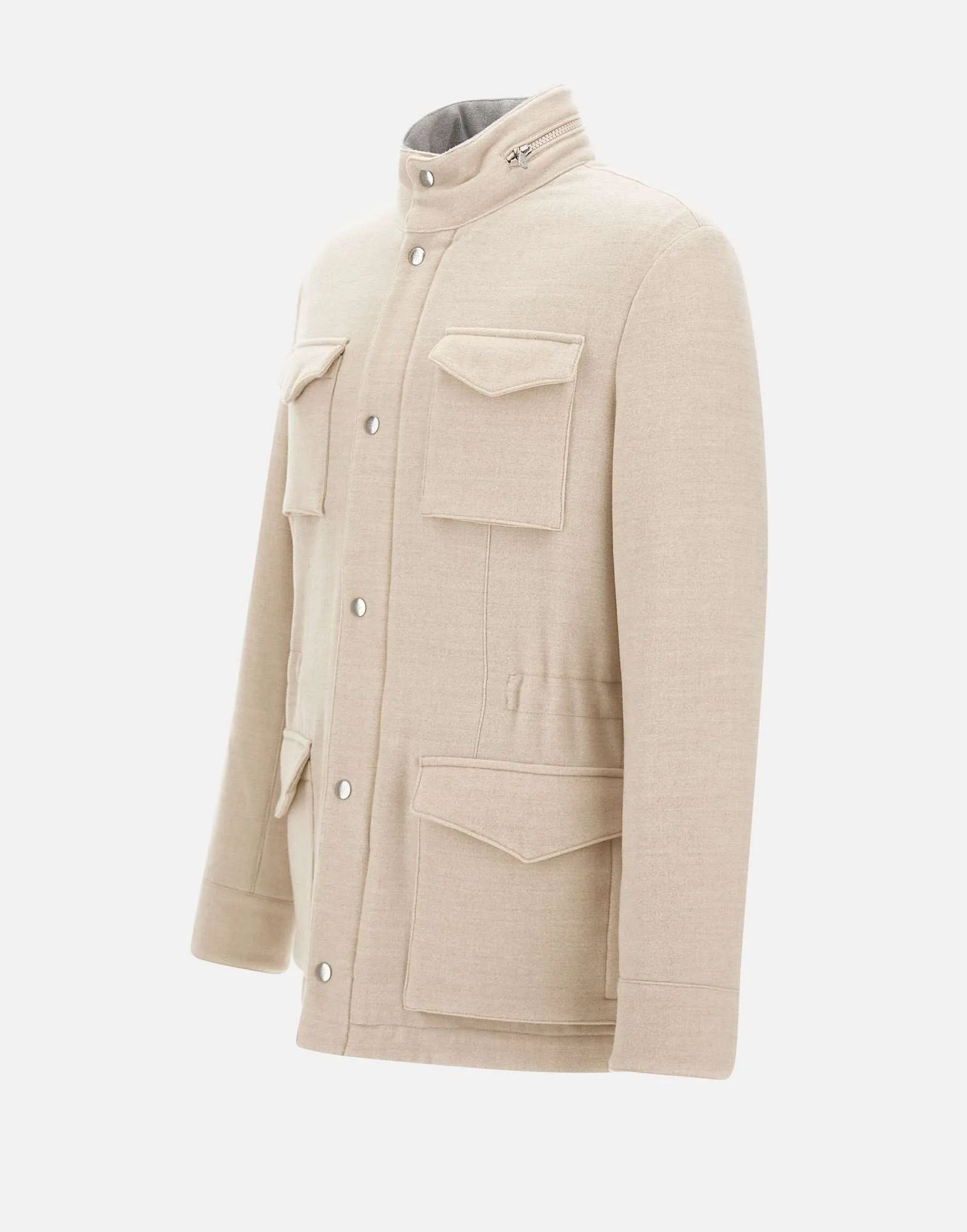 Beige Wool Jacket with Lamb Fur